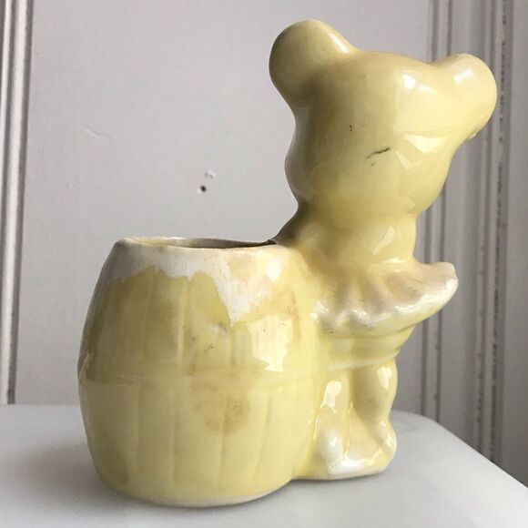 Hand Painted Black Eye Ballerina Bear by a Barrel Glazed Ceramic Planter - Picture 9 of 16